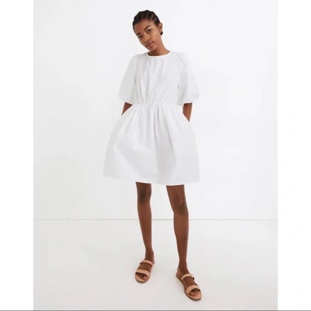 Madewell poplin crewneck bubble sleeve mini dress